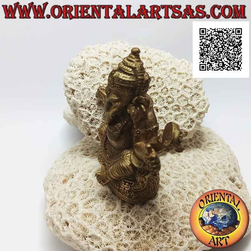 Scultura Ganesh "il Dio elefante" sull'altare, in ottone dorato antichizzato da 8 cm