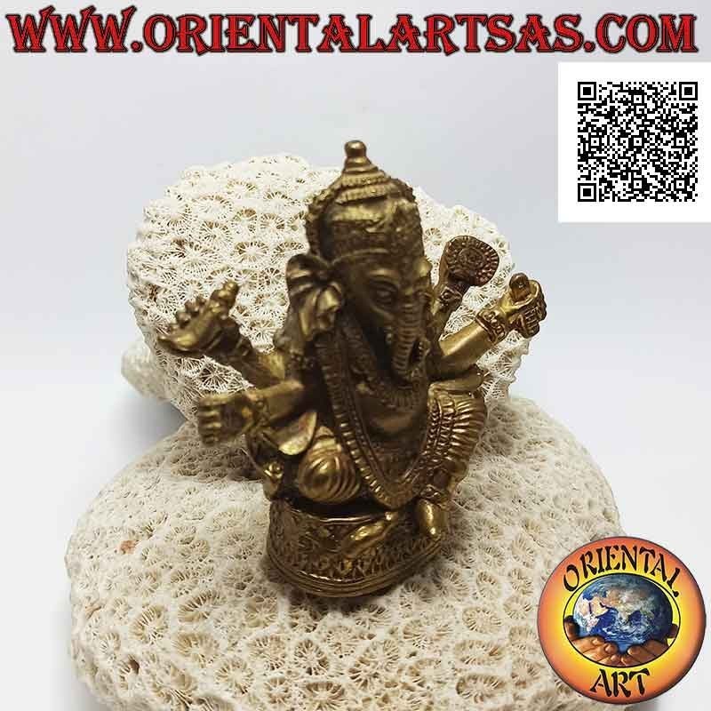 Ganesh sculpture "the elephant god" on the altar, in 8 cm antiqued gilded brass