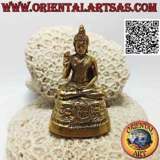 Escultura de Buda de la bendición en el altar en latón dorado de 7,5 cm.