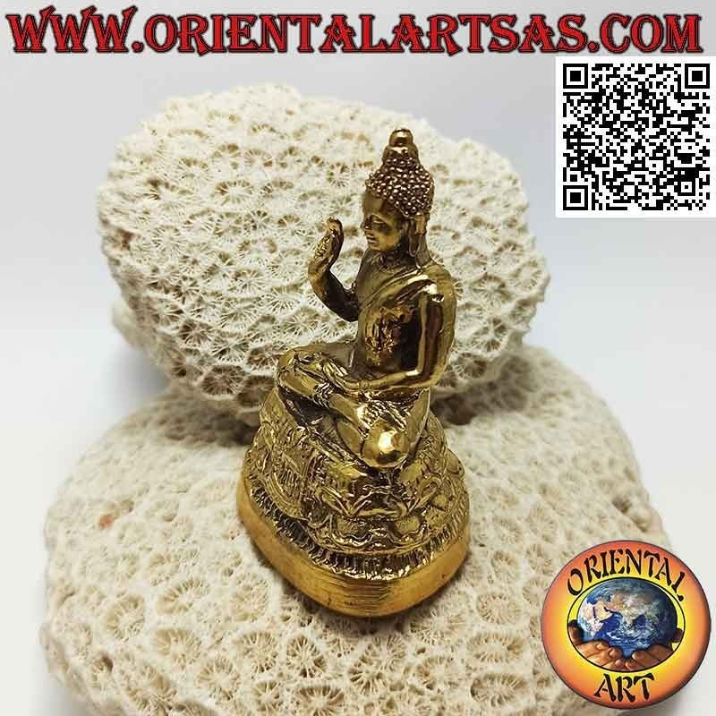 Sculpture Bouddha de bénédiction sur l'autel en laiton doré 7,5 cm