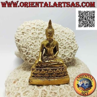 Buddha-Skulptur "Bhumisparsha Mudra - Unterwerfung des Dämons Mara" auf dem Blumenaltar (8 cm)