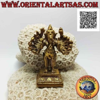 Scultura Ganesh "il Dio elefante" in piedi a sedici braccia, in ottone dorato da 7,5 cm