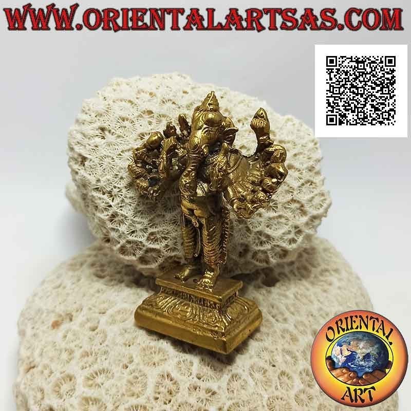 Ganesh Skulptur "der Elefantengott" stehend mit sechzehn Armen, aus 7,5 cm vergoldetem Messing