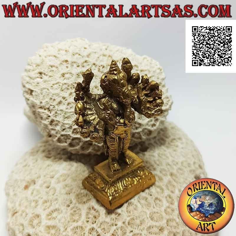 Scultura Ganesh "il Dio elefante" in piedi a sedici braccia, in ottone dorato da 7,5 cm