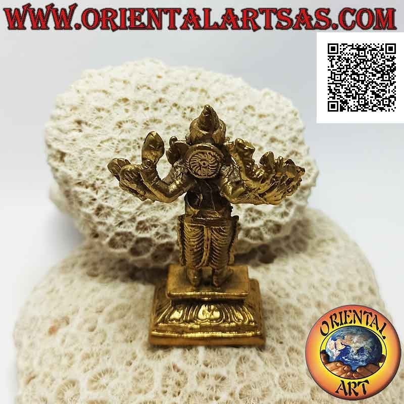 Scultura Ganesh "il Dio elefante" in piedi a sedici braccia, in ottone dorato da 7,5 cm