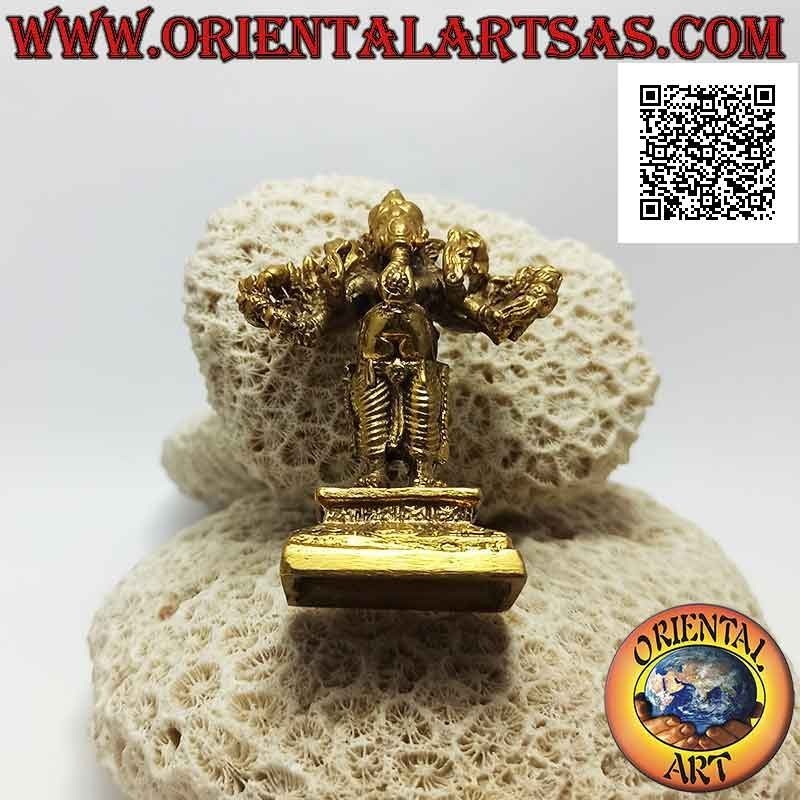Scultura Ganesh "il Dio elefante" in piedi a sedici braccia, in ottone dorato da 7,5 cm