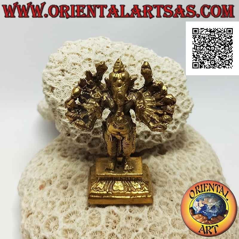 Sculpture de Ganesh "le dieu éléphant" debout à seize bras, en laiton doré de 7,5 cm