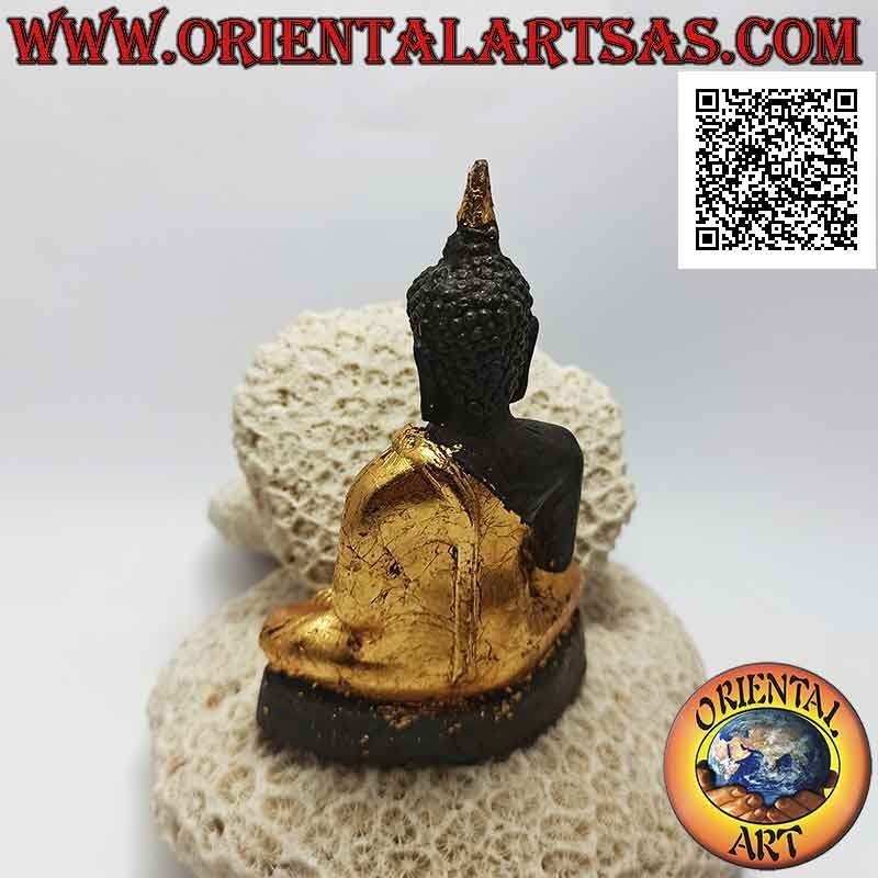 Buddha-Skulptur "Bhumisparsha Mudra - Unterwerfung des Dämons Mara" in Bronze mit Teilen aus 12 cm Goldfolie