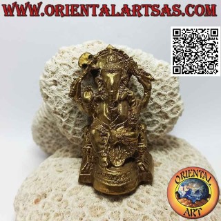 Sculpture de Ganesh "le Dieu éléphant" assis sur l'autel, en laiton doré 8 cm