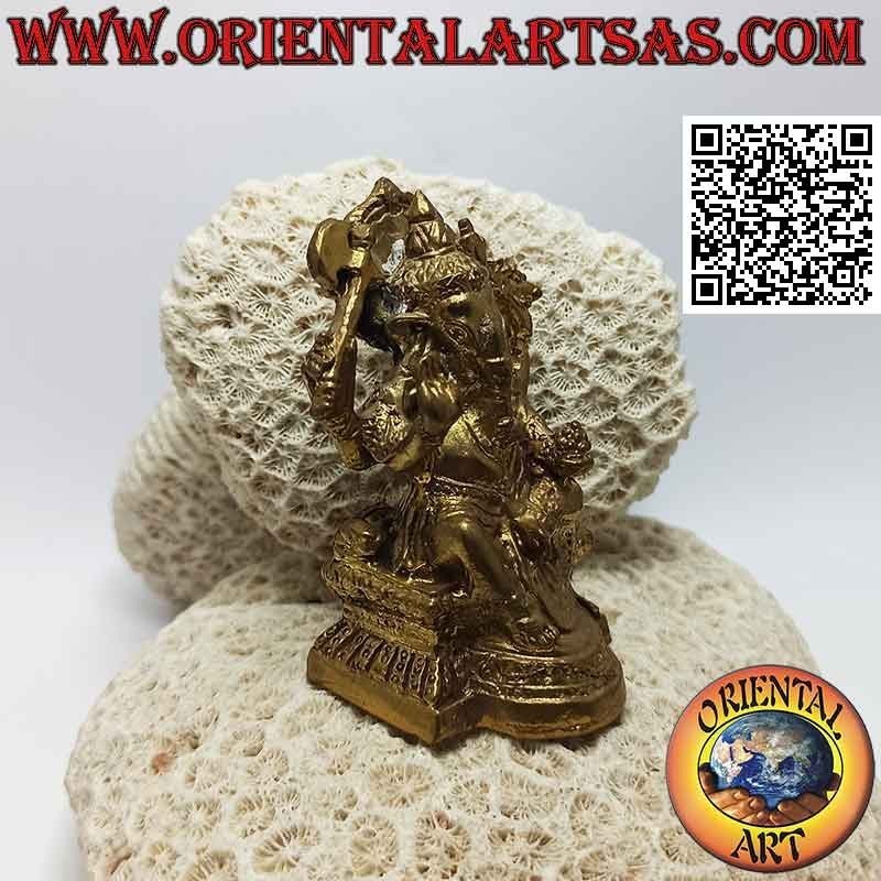 Scultura Ganesh "il Dio elefante" seduto sull'altare, in ottone dorato da 8 cm