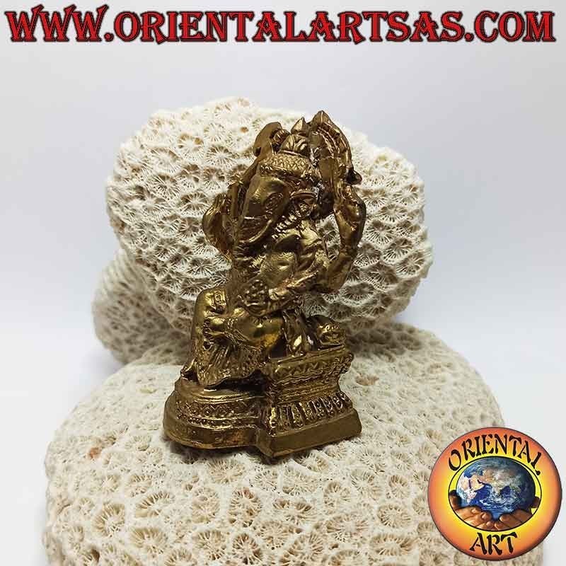 Scultura Ganesh "il Dio elefante" seduto sull'altare, in ottone dorato da 8 cm