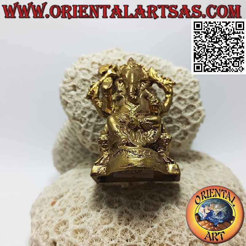 Scultura Ganesh "il Dio elefante" seduto sull'altare, in ottone dorato da 8 cm
