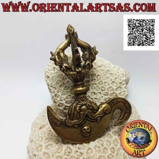 Tibetan kartika (Buddhist spiritual weapon object) with 12 cm golden brass dorje