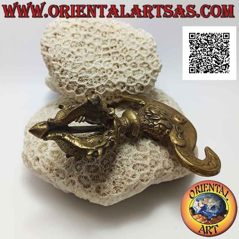 Kartika tibetano (objeto arma espiritual budista) con dorje de latón dorado de 12 cm