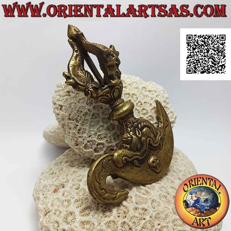 Kartika tibétain (objet arme spirituelle bouddhiste) avec dorje en laiton doré de 12 cm