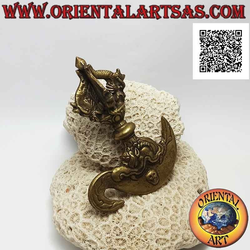 Kartika tibétain (objet arme spirituelle bouddhiste) avec dorje en laiton doré de 12 cm