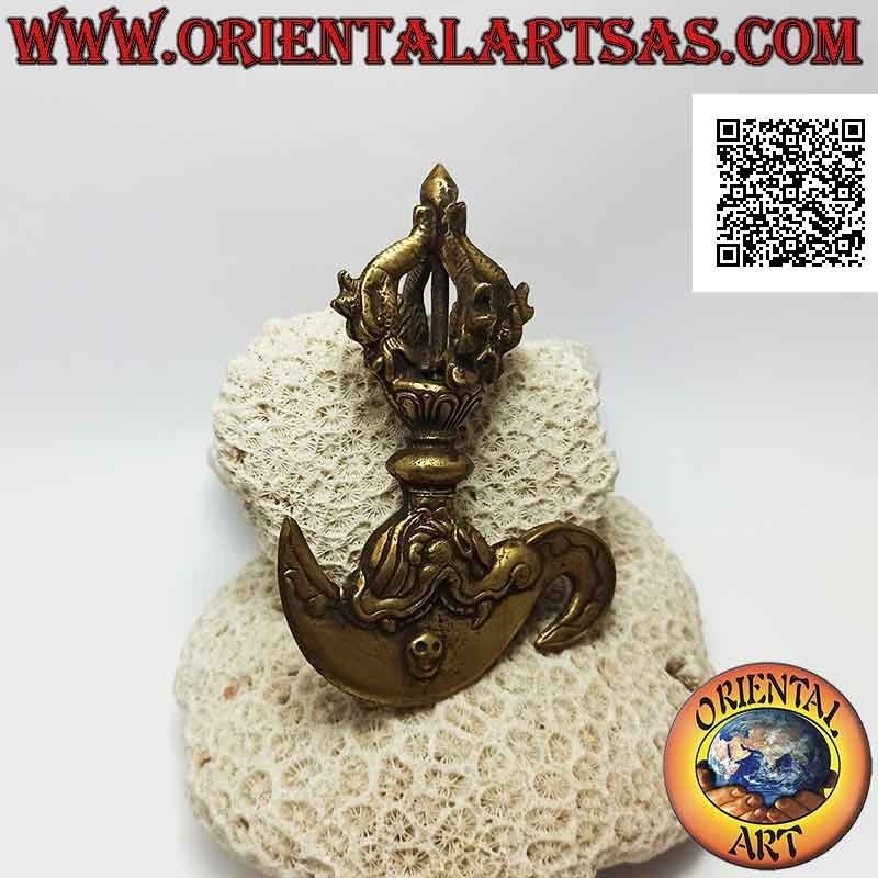 Kartika tibétain (objet arme spirituelle bouddhiste) avec dorje en laiton doré de 12 cm