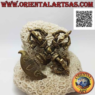 Tibetanische Kartika (buddhistische spirituelle Waffe) mit dreifachem Messingdorje von 10 cm