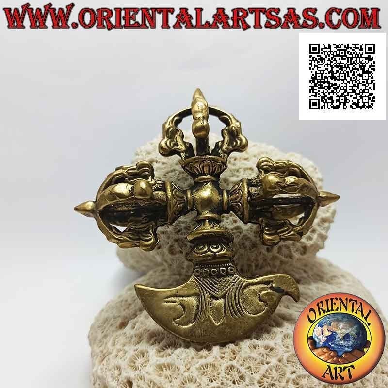 Kartika tibetana (arma espiritual budista) con triple dorje de latón de 10 cm