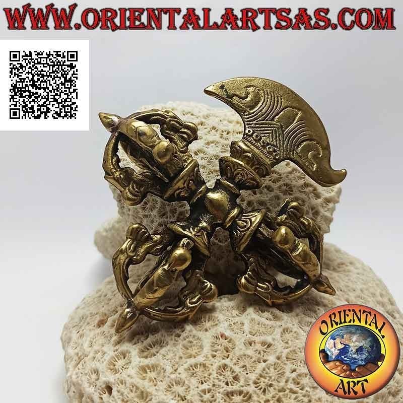 Tibetan kartika (Buddhist spiritual weapon object) with triple dorje in golden brass of 10 cm