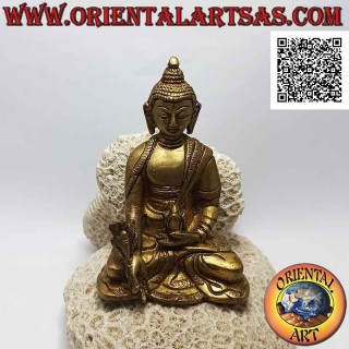 Sculpture de Bouddha "Bhaiṣajyaguru - Bouddha de Médecine et Maître des Cures" Laiton népalais (12 cm)