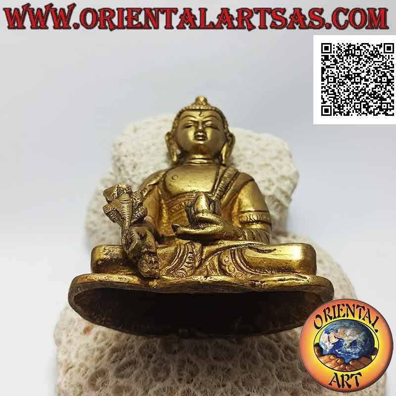 Scultura Buddha "Bhaiṣajyaguru  - Buddha della Medicina e Maestro delle Cure" nepalese in ottone (12 cm)