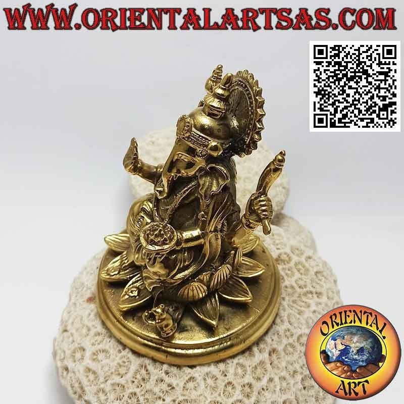 Ganesh sculpture "the elephant god" sitting on the lotus flower, in 12 cm gilded brass