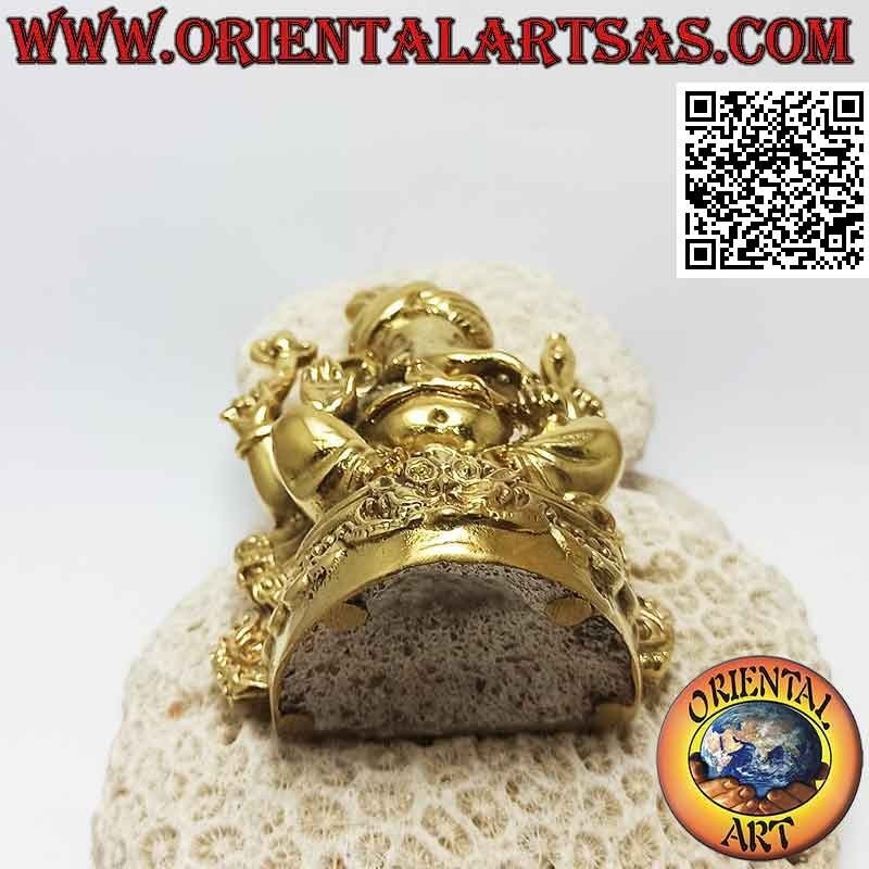 Escultura de Ganesh "el Dios elefante" sentado en el altar con turbante, en latón dorado de 12 cm