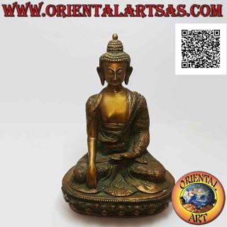Escultura de Buda "Bhumisparsha Mudra - Sometiendo al demonio Mara" en latón 21 cm