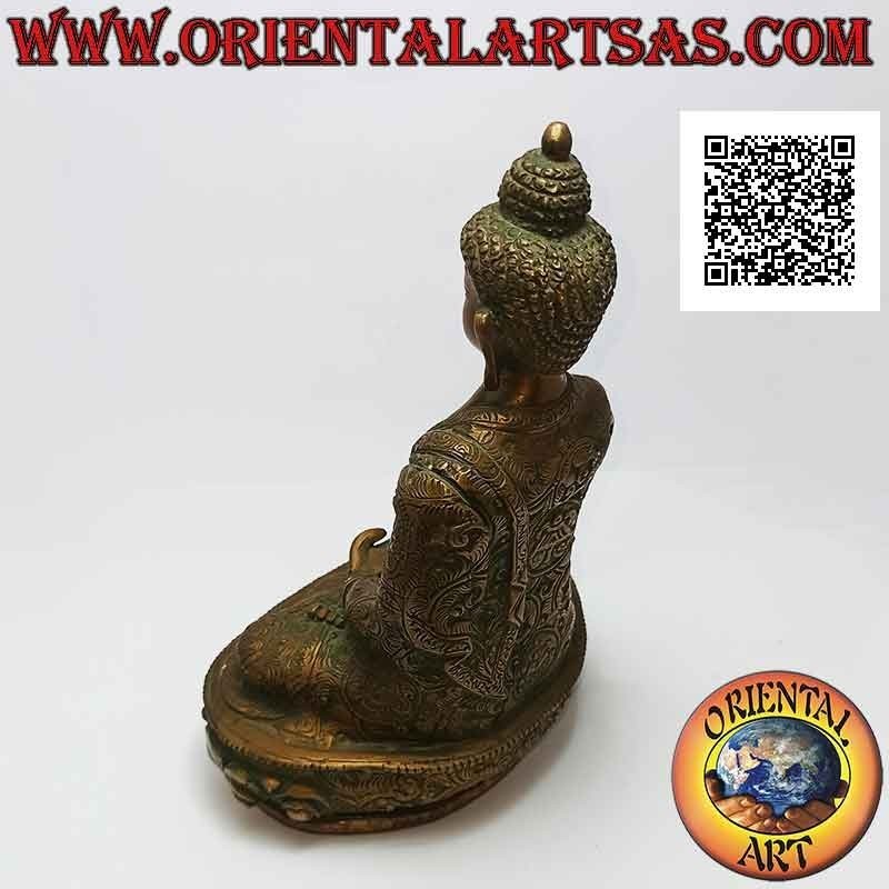 Escultura de Buda "Bhumisparsha Mudra - Sometiendo al demonio Mara" en latón 21 cm