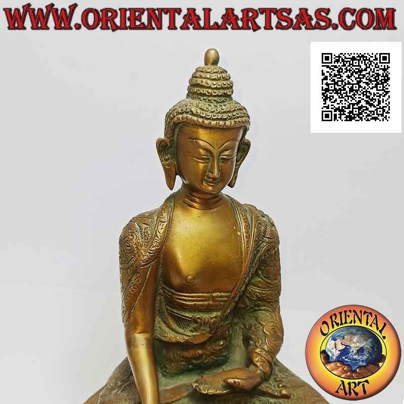 Sculpture Bouddha "Bhumisparsha Mudra - Subduing the demon Mara" en laiton 21 cm