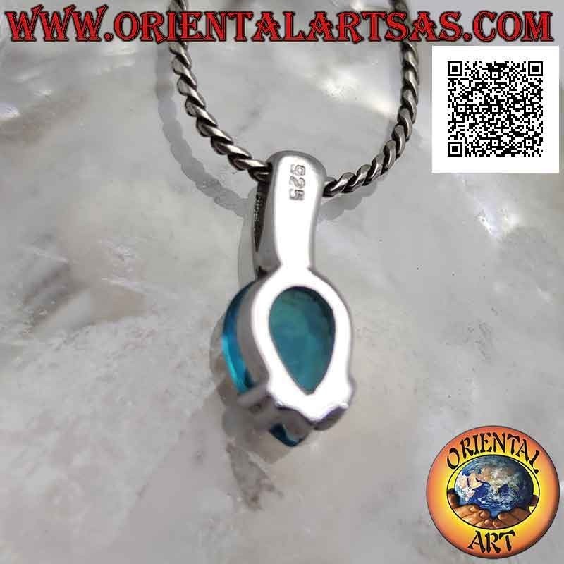 Silver pendant with faceted inverted drop blue topaz set (small)