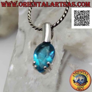 Ciondolo in argento con topazio azzurro a goccia rovesciata sfaccettato incastonato (piccolo)