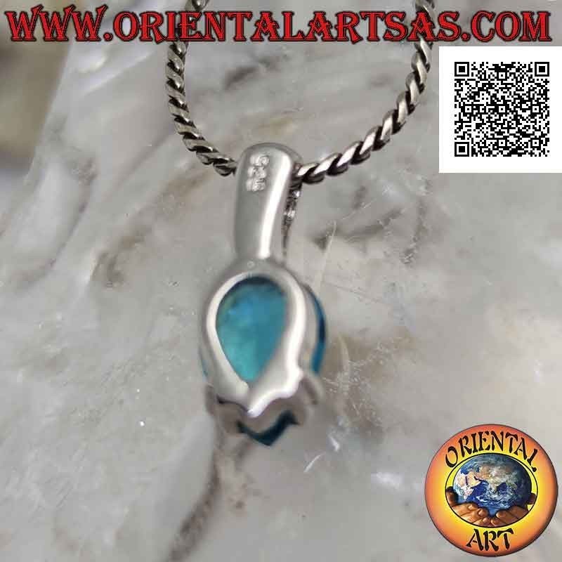 Silver pendant with faceted inverted drop blue topaz set (small)