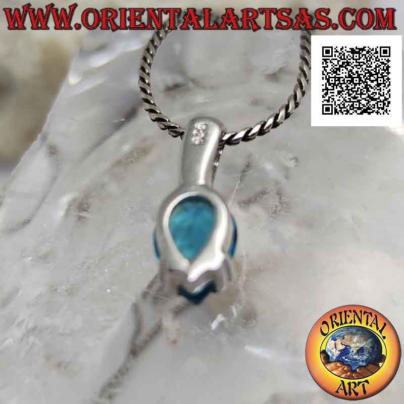 Colgante de plata con topacio azul gota invertido facetado engastado (pequeño)