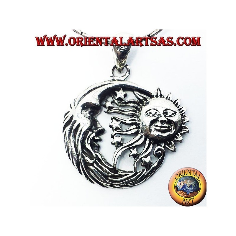 silver pendant, sun and moon