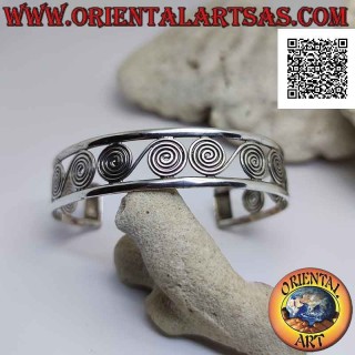 Rigid bracelet in perforated 925 silver, a series of Greek spirals between two smooth lines