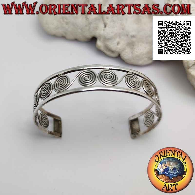 Rigid bracelet in perforated 925 silver, a series of Greek spirals between two smooth lines