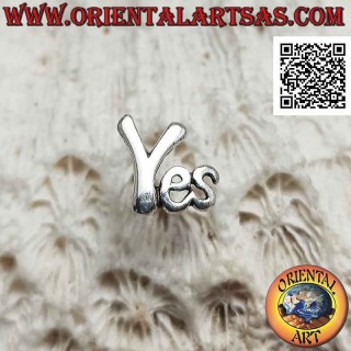 Mini silver earring, smooth "Yes" writing