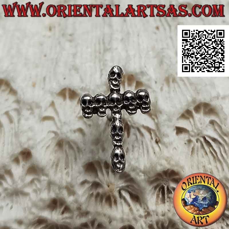 Mini silver earring, the cross of skulls
