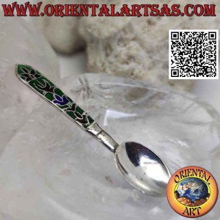 Cucchiaino in argento 925 ‰ con manico decorato con smalto a fuoco