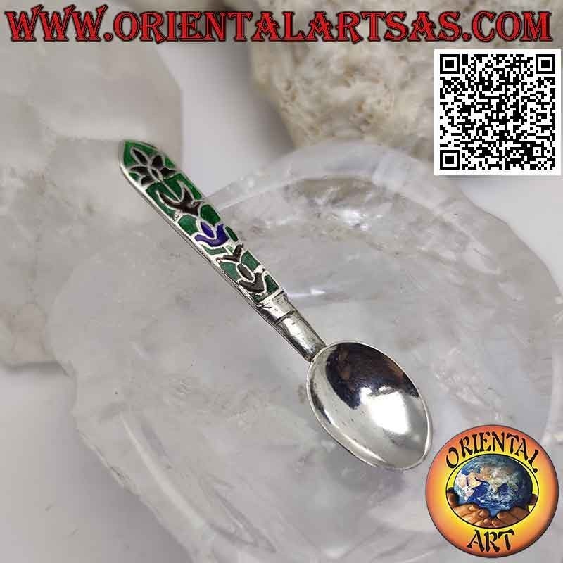 Cucchiaino in argento 925 ‰ con manico decorato con smalto a fuoco