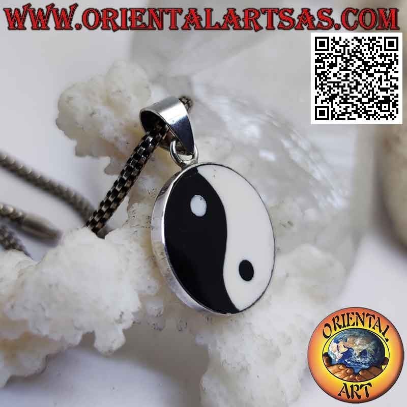 Colgante de plata yin yang "Tao" plano 18 mm Ø