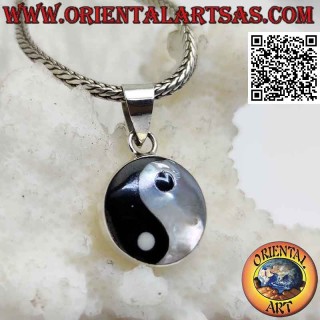 Colgante de plata "Tao" yin yang con nácar y ónix 12 mm Ø