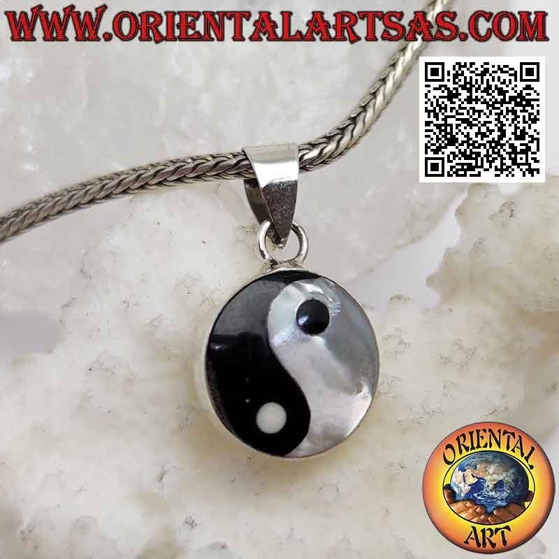 "Tao" Yin Yang Silberanhänger mit Perlmutt und Onyx 12 mm Ø