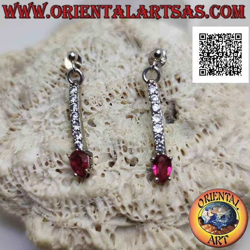 Boucles d'oreilles papillon en argent avec pendentif mini tennis de zircons blancs avec ovale rouge final