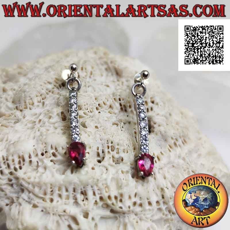 Silver butterfly earrings with mini tennis pendant of white zircons with final red oval