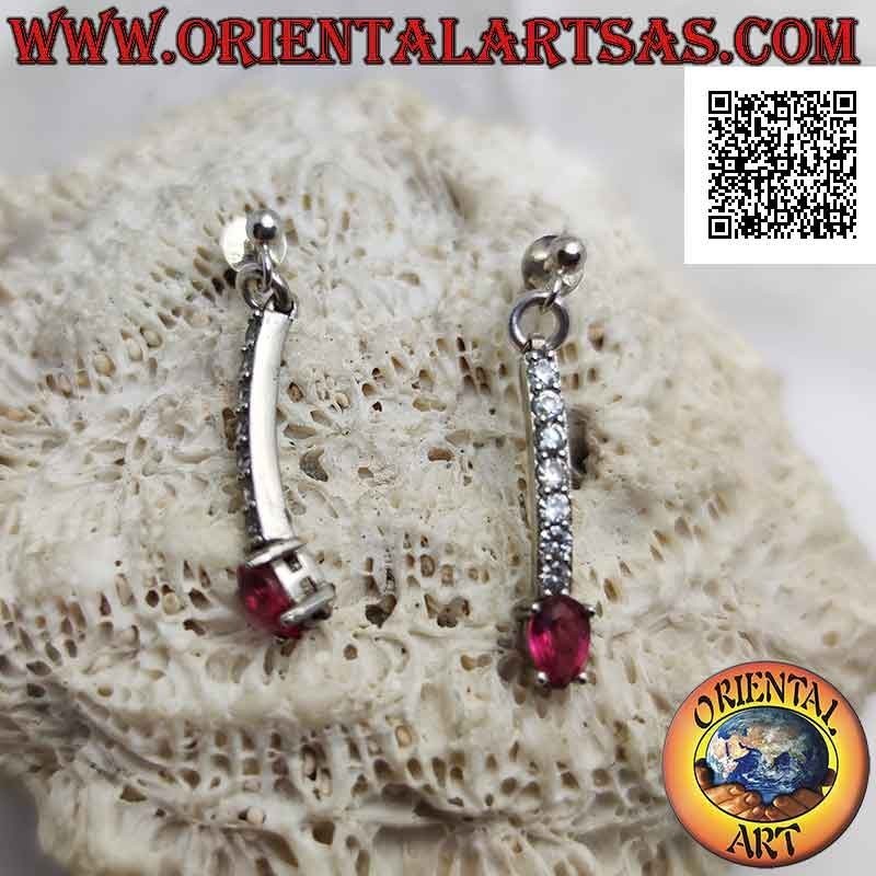 Boucles d'oreilles papillon en argent avec pendentif mini tennis de zircons blancs avec ovale rouge final