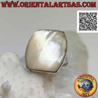 Silver ring with rectangular mother-of-pearl rounded on two sides with smooth edge (adjustable)