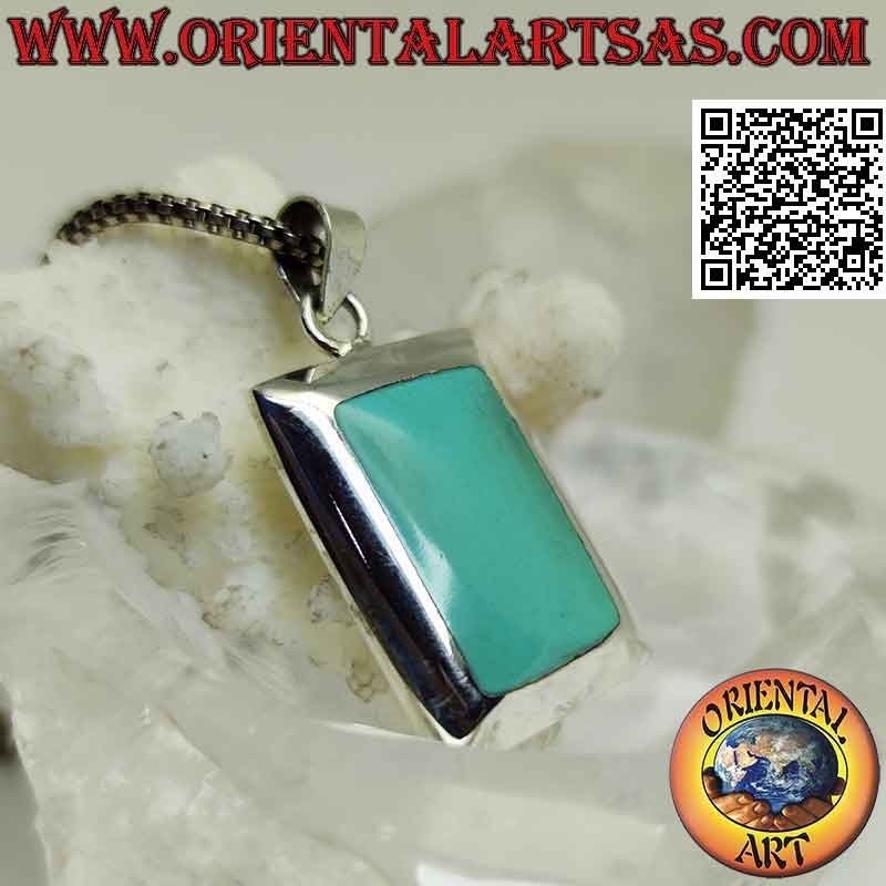 Pendentif en argent avec turquoise rectangulaire arrondie avec bord lisse épais